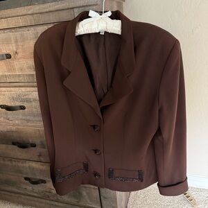 Vintage Pamela Dennis New York Silk, Brown Evening Jacket Blazer Sequins Size 8